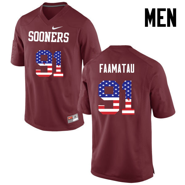 Men Oklahoma Sooners #91 Dillion Faamatau College Football USA Flag Fashion Jerseys-Crimson
